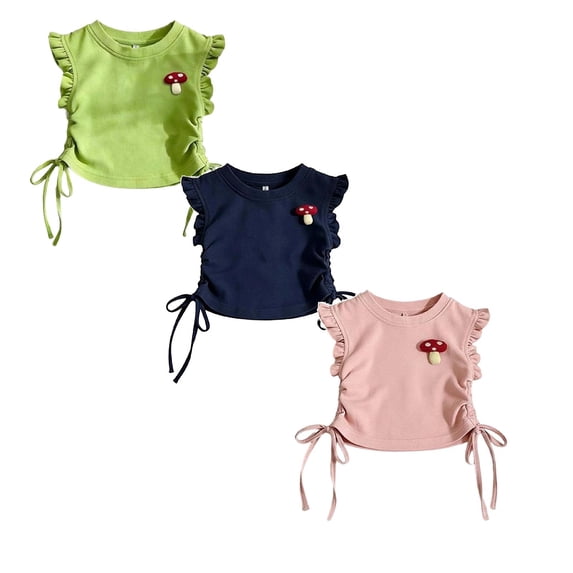 LRen 3 Pack Girl Tops Summer Girls Summer Flutter Sleeve Candy Tee Blouse Lightweight Breathable Casual Shirt