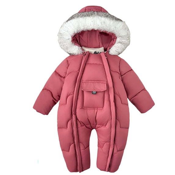 LRen Baby Snowsuit Infant Hooded Snow Romper, Footed Zipper One‑Piece Winter Outfit Windproof Thick Warm Jumpsuit Playsuit for Toddler Outdoor Wear