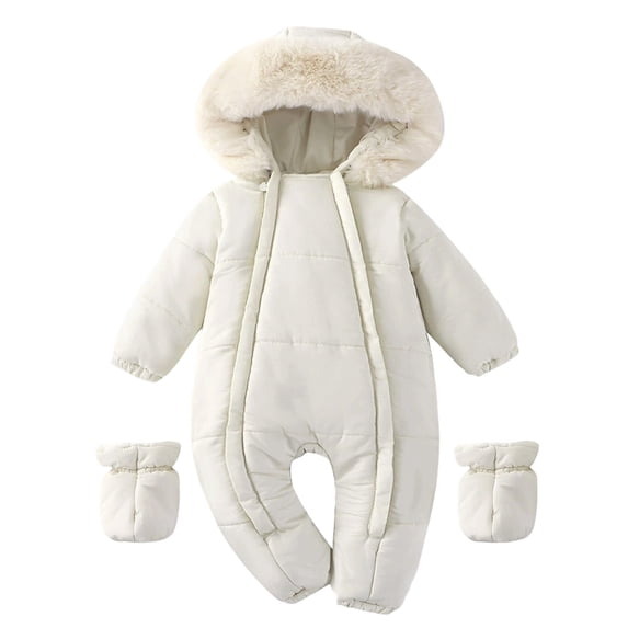 LRen Baby Snowsuit Infant Hooded Snow Romper, Footed Zipper One‑Piece Winter Outfit Windproof Thick Warm Jumpsuit Playsuit for Toddler Outdoor Wear