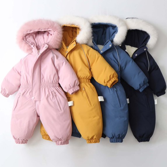 LRen Baby Winter Snow Snowsuit Jumpsuit, Solid Windproof Hooded Zipper Footed Romper Thick Warm OneâPiece Outfit for Toddler Outdoor Outwear Wear