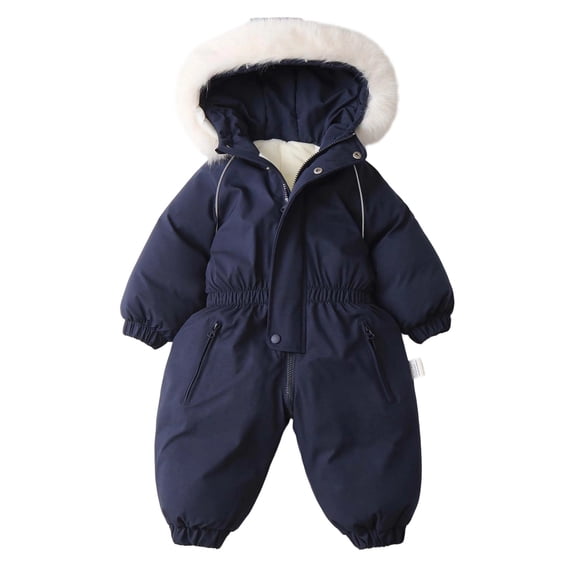 LRen Baby Winter Snow Snowsuit Jumpsuit, Solid Windproof Hooded Zipper Footed Romper Thick Warm OneâPiece Outfit for Toddler Outdoor Outwear Wear