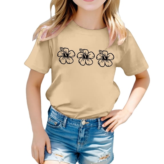 LRen Back to School Shirts for Girls Short Sleeve Graphic Print First Day of School Shirt Tops Kids Breathable Cute Print School Clothes for Girls