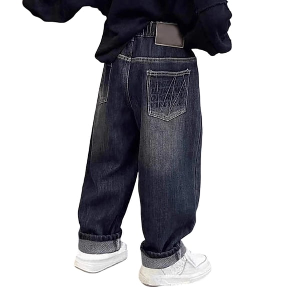 LRen Baggy Jeans Boys 5t Comfy Elastic Waist Pull-On Baggy Demin Jeans Loose fit Solid Color Casual Pants Back To School Outfits