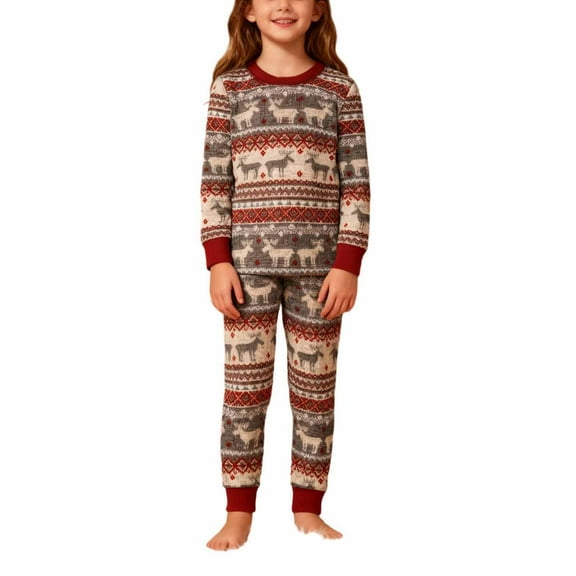 LRen Big Girls Cute Pajama Sets Long Sleeve Matching Holiday Matching 2pcs Pjs Loose Fit Kids Sleepwear Kids Clothing,A1-Brick Red,3-4 Years