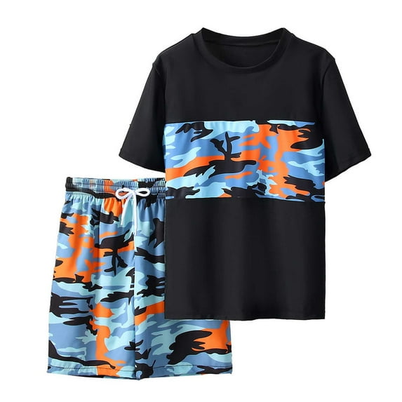 LRen Boy Swim Set Size 8 Graphic Print 2pcs Boys Swimsuits Beach Casual Casual Fashion Regular Fit Beach Bathing Suit Toddler Swimsuit Swimwear