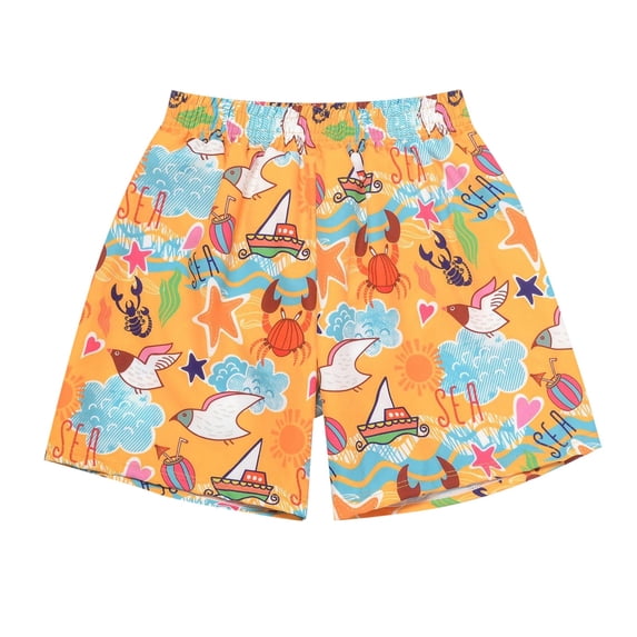 LRen Boy Swim Trunks Boxer Brief Quick Dry Drawstring Short Pants Kids Boys Casual Comfortable Cartoon Printed Summer Pool Party