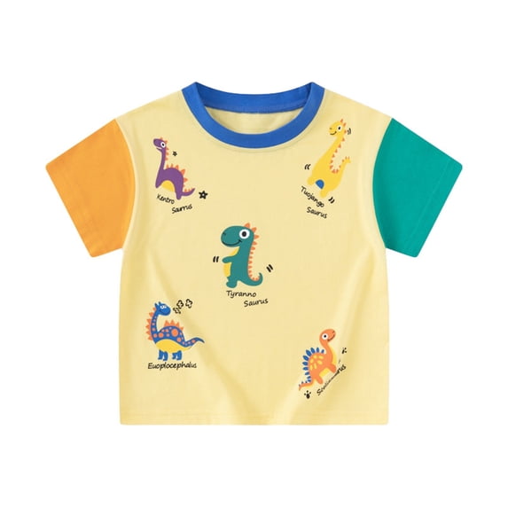 LRen Boy Tops 2t Boy Cartoon Print Crewneck Short-Sleeve Shirts and Tops Kids Summer Basic Tee Comfortable & Soft Summer Tops Youth Basic Shirts