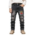 thumbnail image 1 of LRen Boy's Fit Ripped Destroyed Distressed Fashion Denim Jeans Pants Kids Stretch Slim Boys Jeans,13-14 Years, 1 of 8