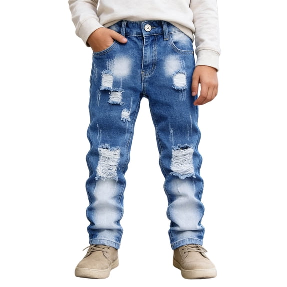LRen Boy's Stretch Comfy Ripped Jeans Stylish Fit Distressed Washed Fashion Denim Boys Jeans Pant,7-8 Years