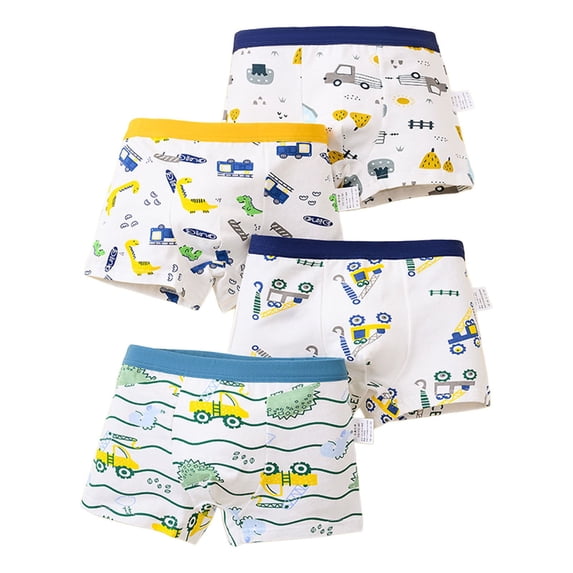 LRen Boys Boxer Briefs Cotton Kids Toddler Underwear 4-Pack Soft Breathable Underwears Casual Cute Prints Stretch Flat Underwear 2-11 Years