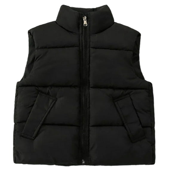 LRen Boys Down Vest Padded Sleeveless Jacket Warm Quilted Insulated Outerwear Cozy Lightweight Winter Wear For Kids,Black,6-7 Years