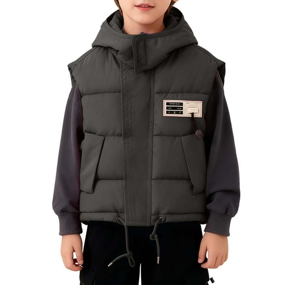 LRen Boys Down Vest Winter Warm Lined Sleeveless Jacket Insulated Padded Outerwear For Youth And Kids,5-6 Years,Z7-Grey