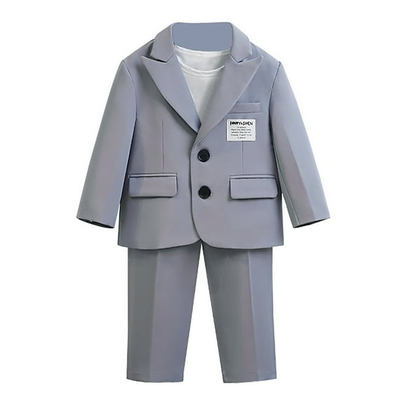 LRen Boys Formal Suit Set Kids 3 Piece Suit Jacket Pants Set with Necklace Prom Wedding Tuxedo Suits,Z2-Grey,5-6 Years