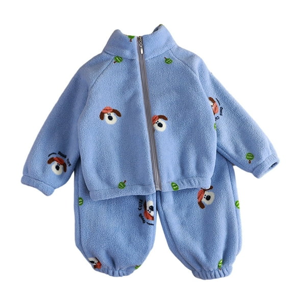 LRen Boys Girls 2 Piece Flannel Pajamas Set Girls Fleece Pajamas Set Kids Toddler Winter Sleepwear Button Up Pajamas Loungewear,A1-Blue,0-6 Months