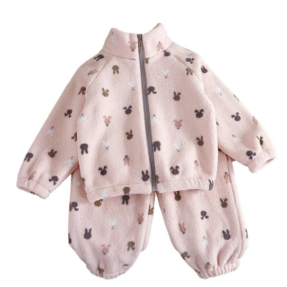 LRen Boys Girls 2 Piece Flannel Pajamas Set Girls Fleece Pajamas Set Kids Toddler Winter Sleepwear Button Up Pajamas Loungewear,A1-Pink,12-18 Months