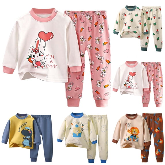 LRen Boys Girls Oufit 5t Truck Dinosaur Cartoon Printed Long Sleeve 2 Piece Shirts Top with Elastic Waistband Pants Girls Valentines Vacation Tops
