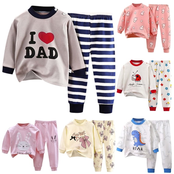 LRen Boys Girls Oufit 5t Truck Dinosaur Cartoon Printed Long Sleeve 2 Piece Shirts Top with Elastic Waistband Pants Girls Valentines Vacation Tops
