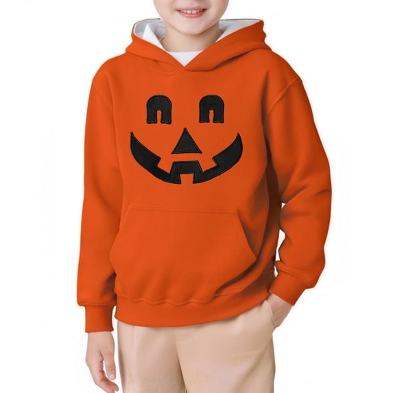 LRen Boys Halloween Hoodies Pumpkin Face Printed Hooded Sweatshirts Oversized Preppy Pullover Y2K Casual Drop Shoulder Hoodies Blouse Fall Winter Outfits