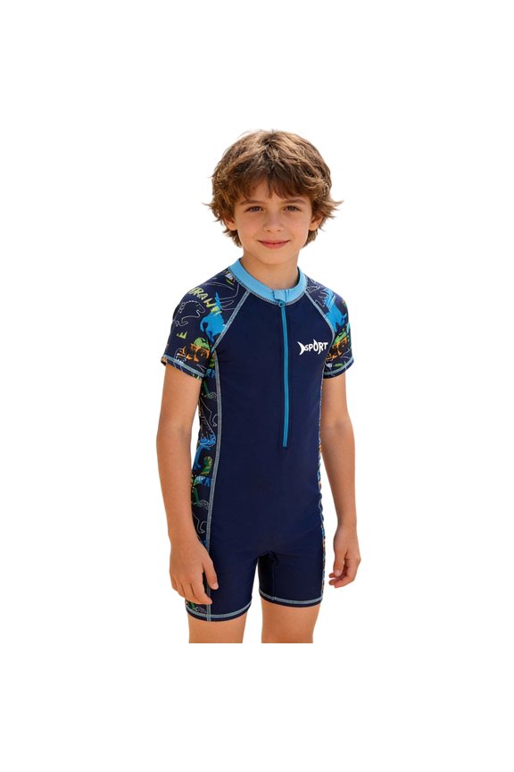 Boys One Piece Swimsuit Size 8 Cartoon Dinosaur Zipper Rash Guard Boys Swim Set Beachwear Stretch Boys Rash Guard Swimsuit