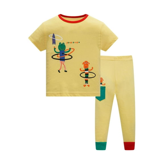 LRen Boys Outfits Graphic Print Short Sleeved T Shirt Set Round Neck Everyday Stretch-Fit Activewear Set Back To School Clothes,4-5 Years