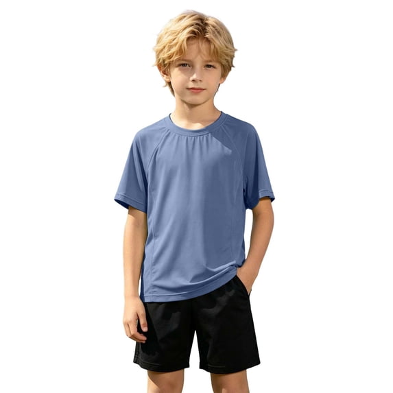 LRen Boys Rash Guard Upf 50+ Swim Shirts Short Sleeve Kids Youth Sun Protection Shirts, UPF 50+ Quick Dry Swimwear for Water Surf
