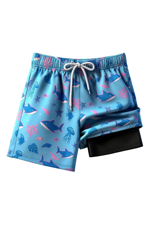 Boys Swim Trunks Size 8 with Compression Liner Stretch Drawstring Summer Beach Shorts Kids Boys Casual Comfortable Cartoon Dinosaur Prints Summer Beach Pool Swimming Shorts Swimwear