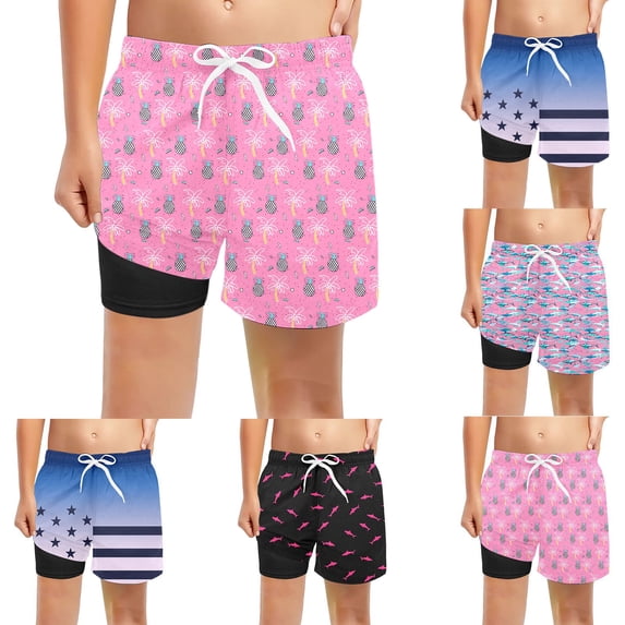 LRen Boys Swim Trunks With Compression Liner Toddler Swimsuit Boy Swim Shorts Bathing Suits Boxer Brief Swimming Trunks