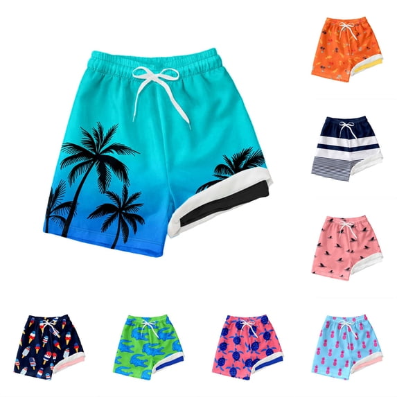 LRen Boys Swim Trunks with Compression Liner Boys Swim Suits Boxer Brief Drawstring Stretch Summer Beach Shorts