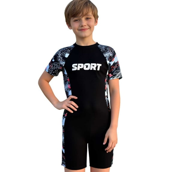 LRen Boys' Swimwear Boys Two Piece Rash Guard Swimsuits Sets Kids 2PCS Shirts+Shorts Sets Sunsuit Graphic Beach Swimwear Sets