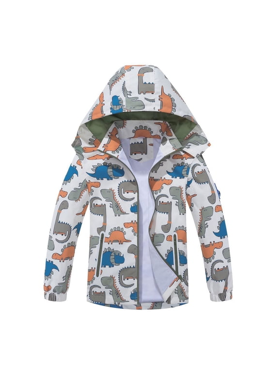 Boys Waterproof Hooded Jacket Compass Reflective Detail, Detachable Hood Zip Up Coat for Kids Ages 1-10, Outdoor Hiking School