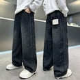 thumbnail image 1 of LRen Boys Wide Leg Jeans Size 14-16 High Waisted Straight Leg Wide Leg Denim Pants Boys Loose Fit Classic Fashion Trousers Streetwear with Pockets,Black,9-10 Years, 1 of 7