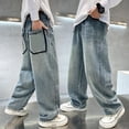 thumbnail image 1 of LRen Boys Wide Leg Jeans Size 14-16 High Waisted Vintage Straight Leg Wide Leg Denim Pants Boy Loose Fit Classic Fashion Trousers Streetwear with Pockets,Light Blue,9-10 Years, 1 of 9