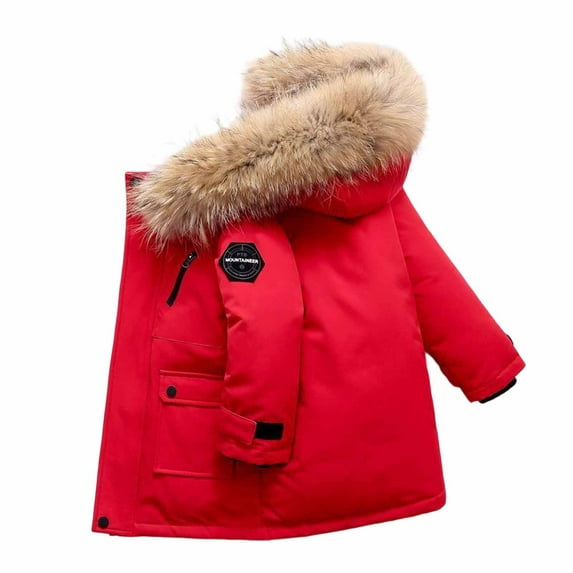 LRen Boys' Winter Coat Warm Quilted Puffer Jacket with Hood Winter Outwear Coats,13-14 Years,A-Red