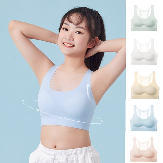 LRen Bras for Girls 8-10 Stretchable Training Bra Girl Seamless Wireless Sports Bralettes Solid Color with Removable Padding Sports Underwear