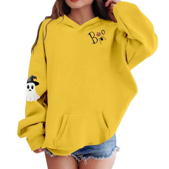 LRen Christmas Halloween Hoodie for Kids Girls Halloween Printed Pullover Hooded Sweatshirts Oversized Long Sleeve Hoodies with Pockets Fall Winter Clothes