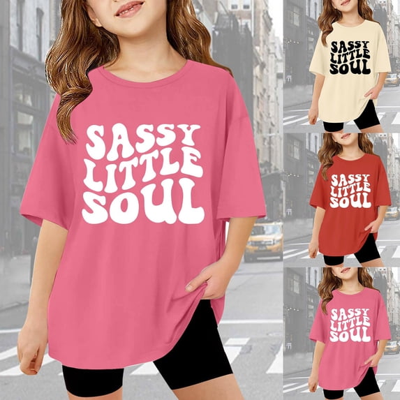 LRen Cute Girls Shirts Girls Graphic Print Crew Neck Short Sleeve Cotton Tops Kids Girls Everyday Loose Fit Summer Vacation Tops