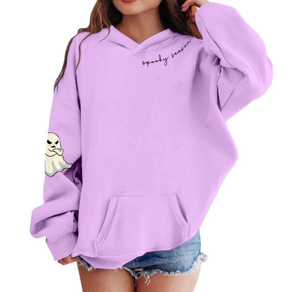 LRen Cute Halloween Hoodie for Girls Cute Graphic Cozy Hooded Sweatshirts Oversized Long Sleeve Pullover Sweatshirt Lightweight Fall Winter Clothes