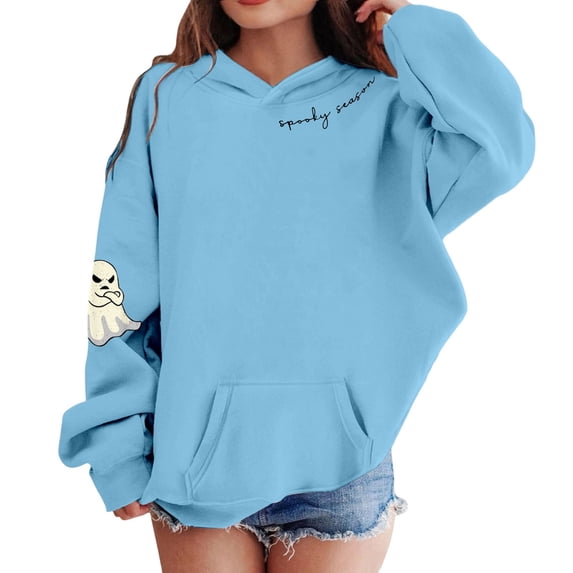LRen Cute Halloween Hoodie for Girls Cute Graphic Cozy Hooded Sweatshirts Oversized Long Sleeve Pullover Sweatshirt Lightweight Fall Winter Clothes