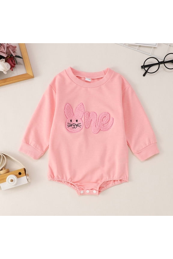 Easter Baby Girl Outfit Bow Eggs Embroidery Smocked Bubble Romper Easter Cute Summer Clothes Easter Gifts,Pink,3-6 Months