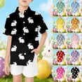 thumbnail image 1 of LRen Easter Bunny Print Boys Short Sleeve Button Down Shirt With Stand Collar Easter Egg Graphic Print Boys Kids Toddler Tees Clothes Summer Tops, 1 of 5