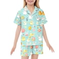 thumbnail image 1 of LRen Easter Outfits for Toddler Girls Bunny Print and Egg Print Short Sleeve Silk Button Shirt Shorts Outfits Set Funny Silk Button Down Collared Easter Set Easter Gifts for Kids, 1 of 5