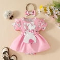 thumbnail image 1 of LRen Easter Romper Baby Girl Ruffle Round Neck Floral Bunny Embroidery Romper Jumpsuit Spring Clothes Easter Gifts Easter Dress,Red,9-12 Months, 1 of 7