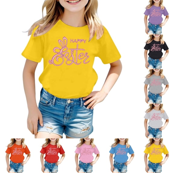 LRen Easter Shirts for Teen Girls 3d Prints Short Sleeve Tee for Toddler Comfy Easter Day Blouse Tops T-Shirts Toddler To Big Kid