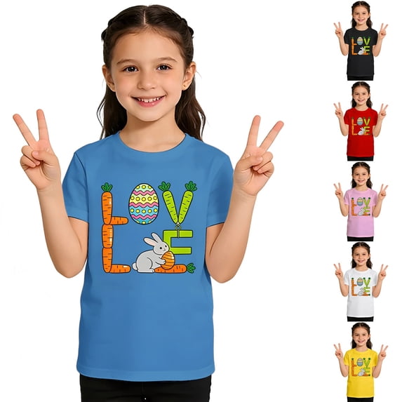 LRen Easter Shirts for Girls Bunny Short Sleeve T Shirts Loose Easter Day Blouse Tops Girls' Tops, Tees & Blouses