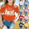 thumbnail image 1 of LRen Easter Shirts for Girls Rabbit Print Short Sleeve T Shirts Cute Happy Easter Vacation Tops Clothes for Children, 1 of 5