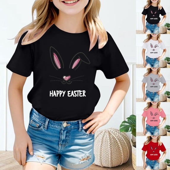 LRen Easter Shirts for Toddler Girls 3d Prints Short Sleeve T Shirt Fashion Easter's Day Tee Shirt Tee for Toddler & Kids
