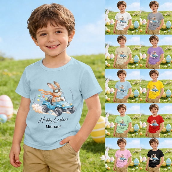 LRen Easter T Shirt Boys Bunny Rabbit Graphic T-Shirt Cotton Short Sleeve Easter Egg Letter Print Tops for Boys Kids Toddler Tees Clothes Summer Tops