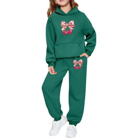 LRen Fall Outfits for Girls 10-12 Valentines Bowknot Print Round Neck Long Sleeve Active Hooded Sweatshirt and Jogger Sweatpants Clothing Fashion Fall Clothes for Girls