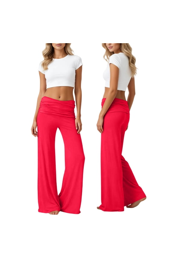 Fold Over Yoga Pants for Women On-Trend Solid Wide Leg Sweatpants Loose Fit Lounge Pant with Ruched Waist for Y2K Foldover Pants 2026 Fasion Yoga Pants