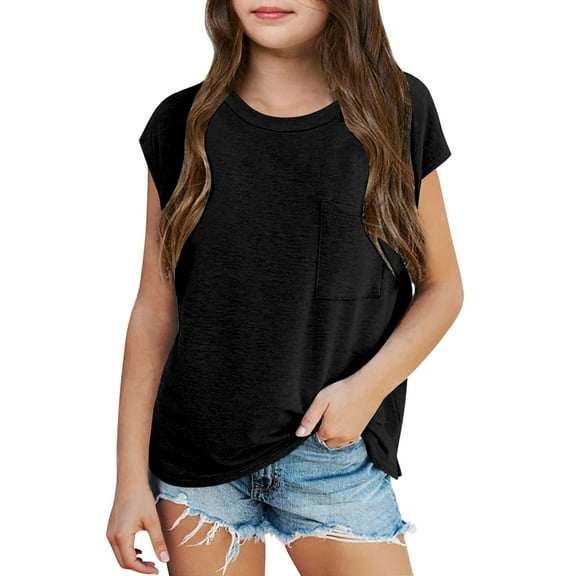 LRen Girl Shirts Size 8 Floral Print Drop Shoulder Cute Shirts Crew Neck Summer Graphic Tee Comfort Fit Summer Cute Trendy Tops,Z1-Black,11-12 Years